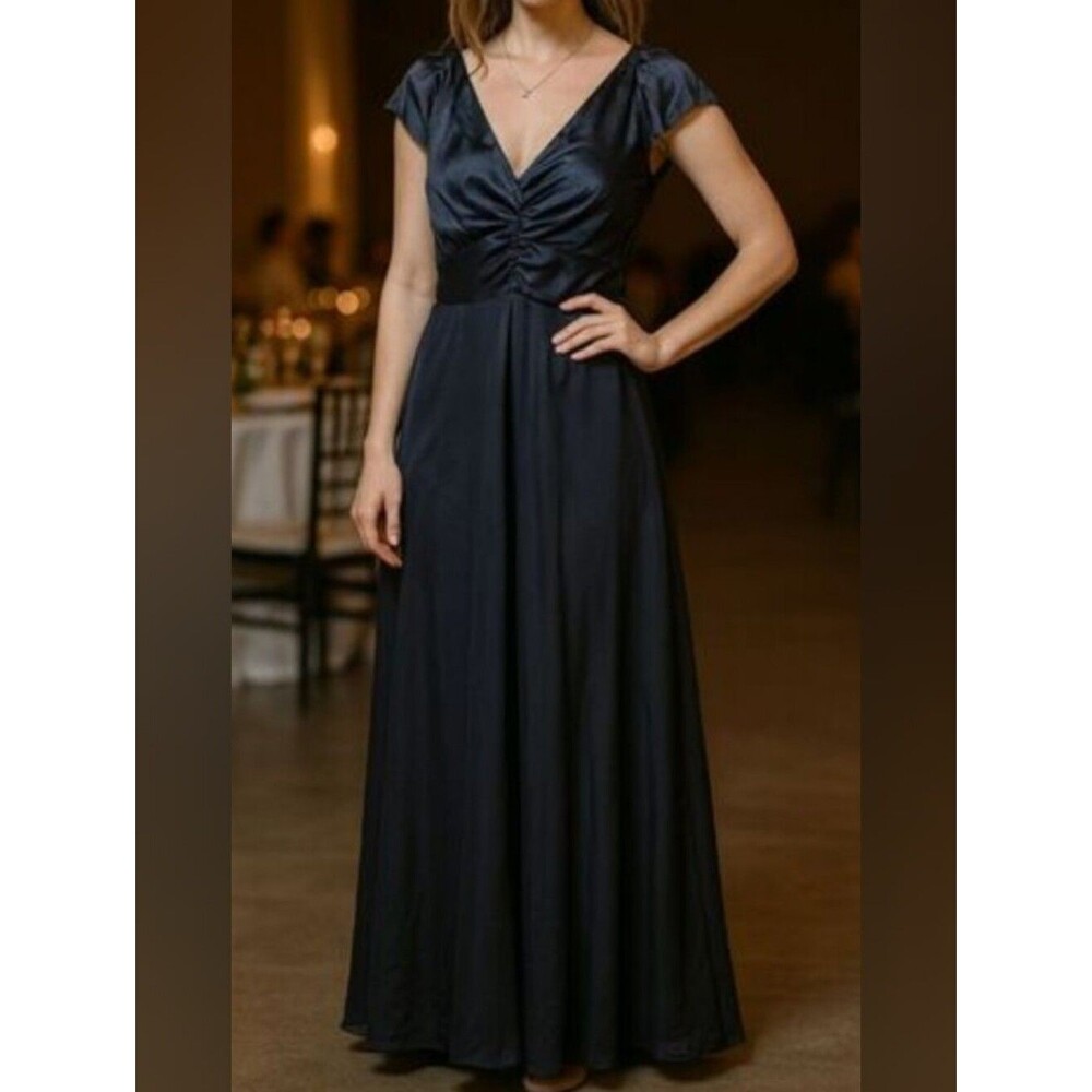 NWT Alexa B Nites 16W Sleeveless Ruched Neck Blue Gown Velvet Chiffon Wedding